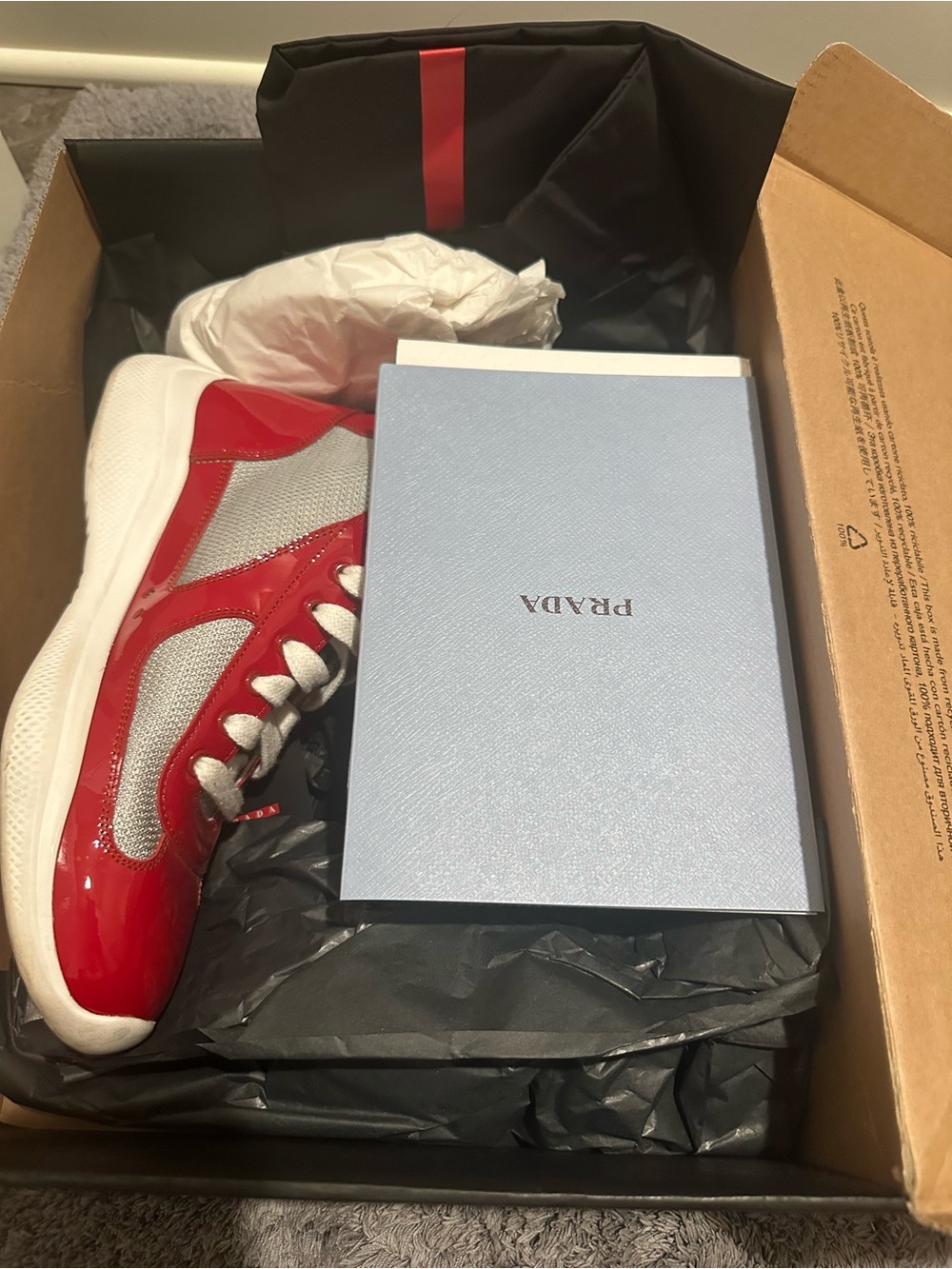 Prada Red and White High-Top Sneakers - Picture 7 of 8